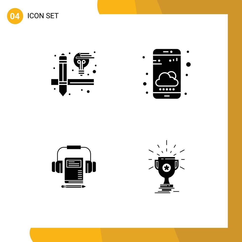 pack de 4 signes et symboles de glyphes solides modernes pour les supports d'impression Web tels que les éléments de conception vectoriels modifiables du prix de l'application météo de téléphone de casque créatif vecteur