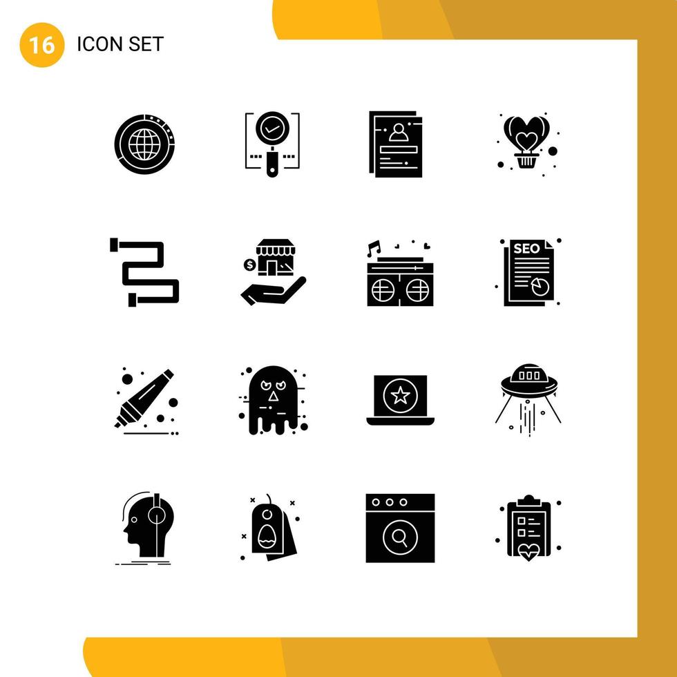 16 glyphes solides universels définis pour les applications web et mobiles air étudiant trouver la page du personnel éléments de conception vectoriels modifiables vecteur
