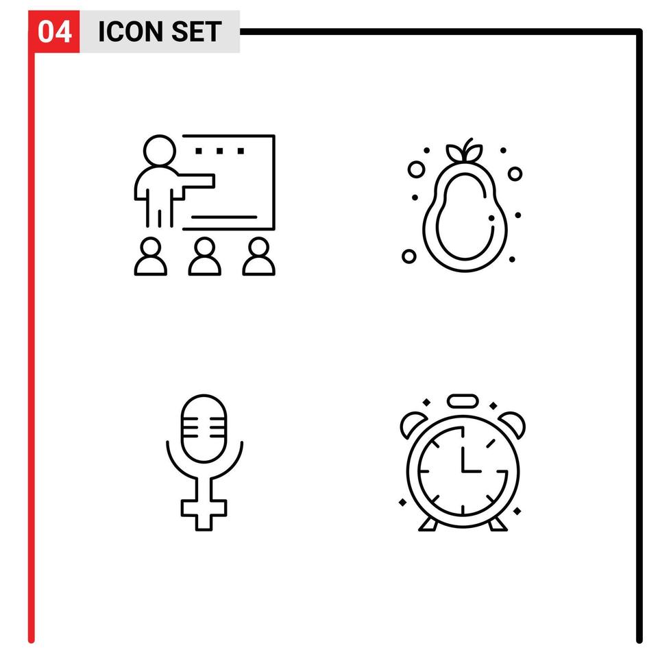 ensemble moderne de 4 pictogrammes de couleurs plates remplies de classe microphone école alimentation saine alarme éléments de conception vectoriels modifiables vecteur