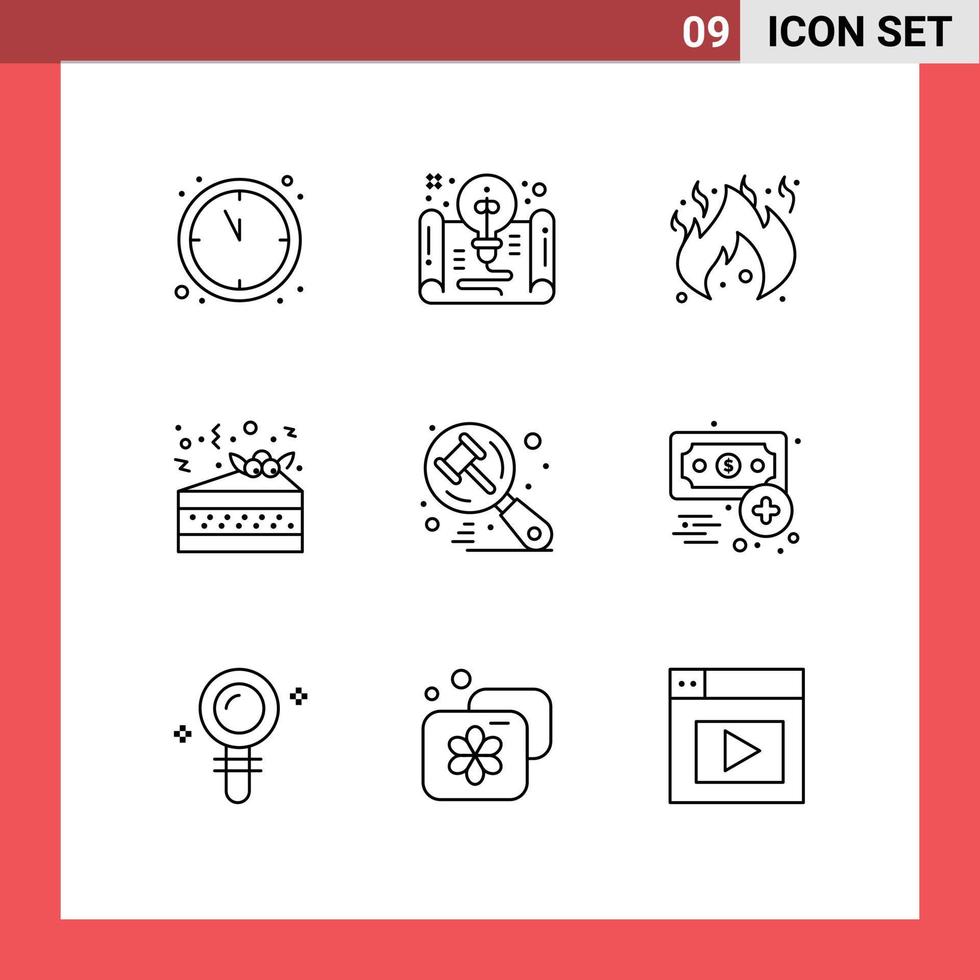 pack d'interface utilisateur de 9 contours de base d'éléments de conception vectoriels modifiables de partie de recherche de danger de vente aux enchères de juge vecteur