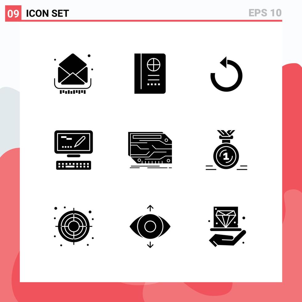 9 concept de glyphe solide pour les sites Web mobiles et les applications rafraîchissement de la carte personnalisée éléments de conception vectoriels modifiables par ordinateur vecteur