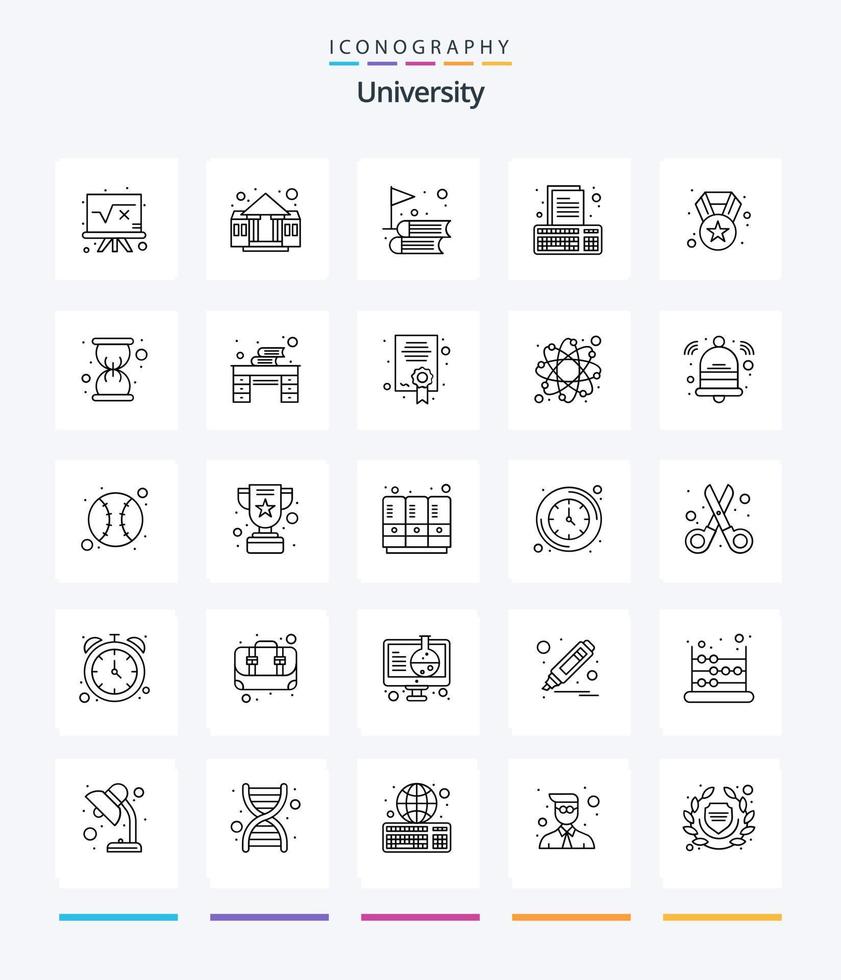 pack d'icônes de contour de l'université créative 25 tel que la médaille. en ligne. livres. devoirs. mission vecteur