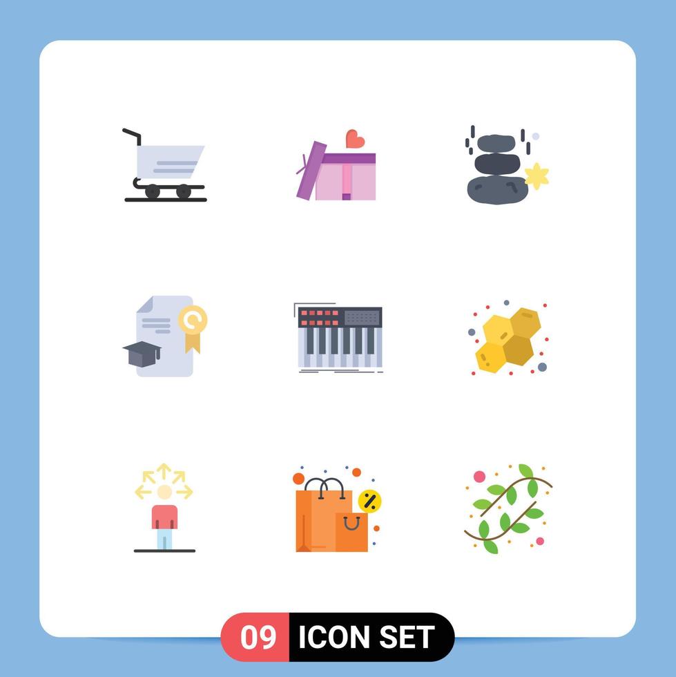 interface mobile jeu de couleurs plates de 9 pictogrammes d'éléments de conception vectoriels modifiables pour l'éducation au prix du synthé midi spa vecteur