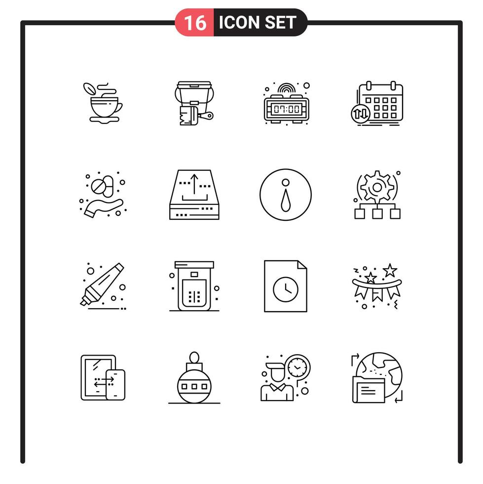 16 ensemble de contours d'interface utilisateur de signes et symboles modernes de classes de rendez-vous d'alarme d'événement de capsule éléments de conception vectoriels modifiables vecteur
