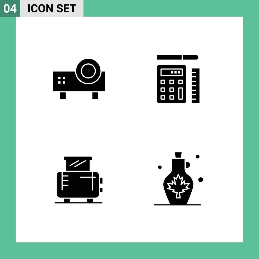 ensemble de 4 symboles d'icônes d'interface utilisateur modernes signes pour multimédia électrique projecteur de diapositives calculatrice machine éléments de conception vectoriels modifiables vecteur