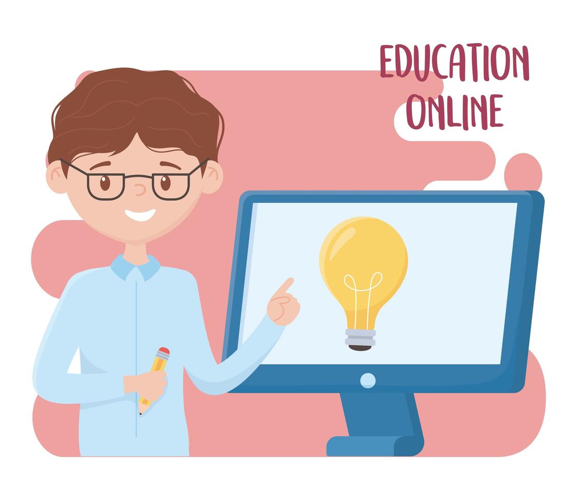 éducation en ligne, cours d'enseignement des enseignants avec l'ordinateur vecteur