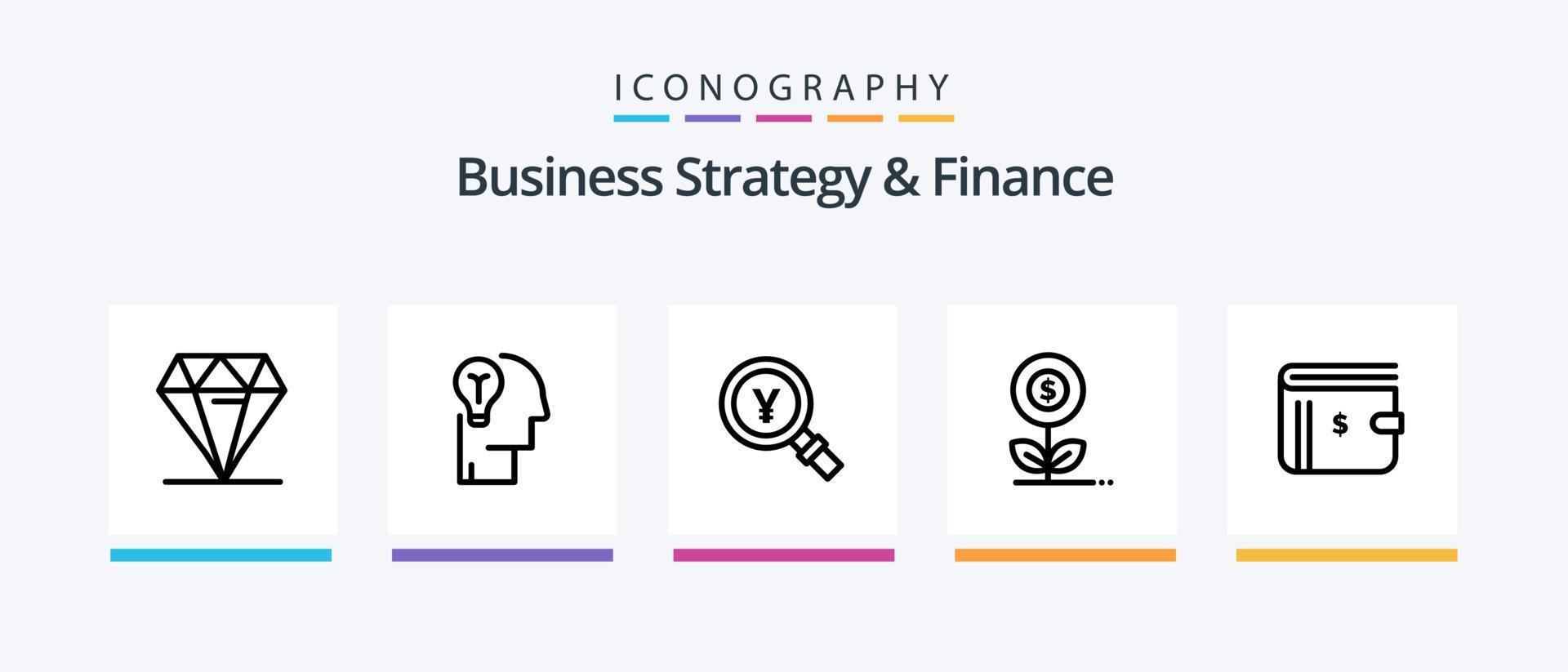 stratégie d'entreprise et pack d'icônes de la ligne 5 des finances, y compris le document. de l'argent. récompense. dossier. analytique. conception d'icônes créatives vecteur