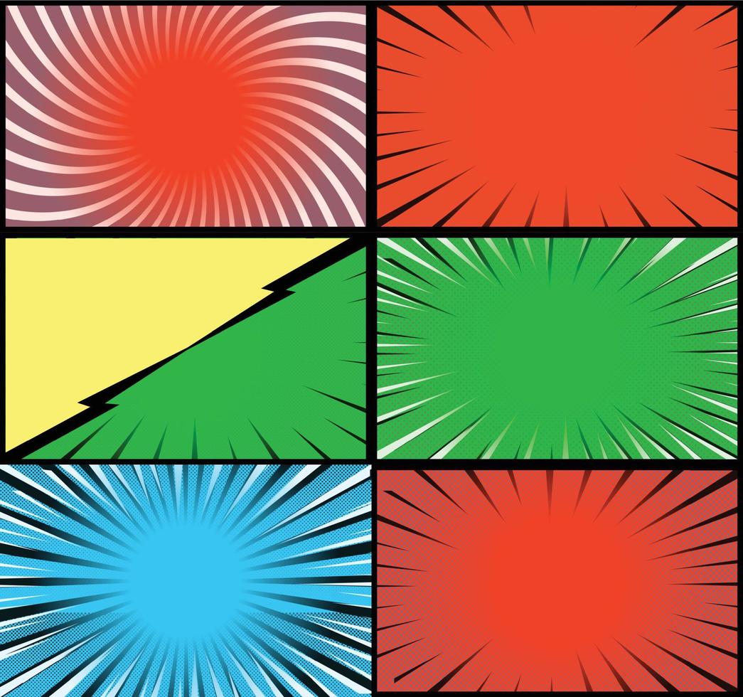 fond de cadres colorés de bande dessinée avec des rayons de demi-teintes effets radiaux et pointillés style pop art vecteur