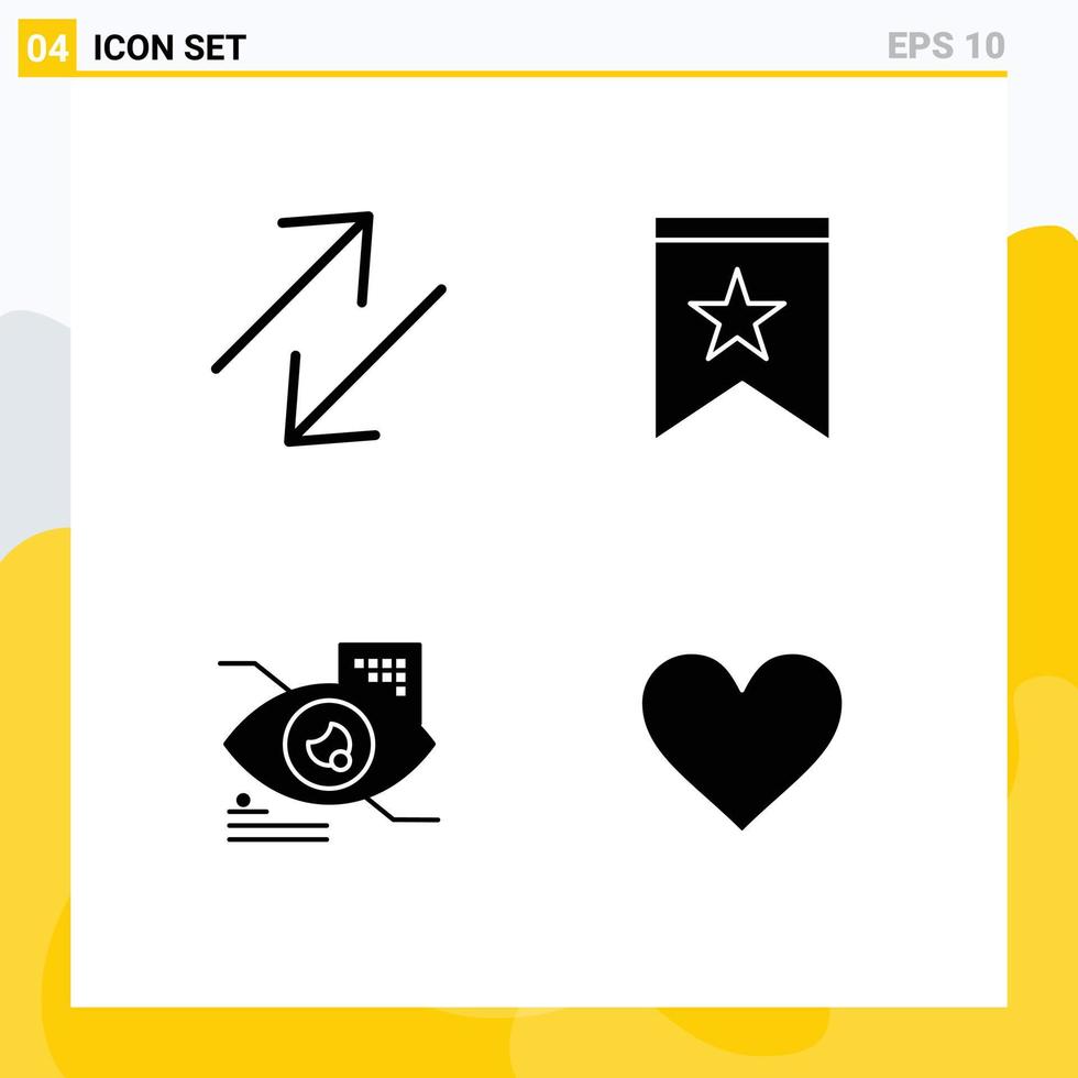 ensemble de 4 symboles d'icônes d'interface utilisateur modernes signes pour flèche eyetap insigne étoile amour éléments de conception vectoriels modifiables vecteur