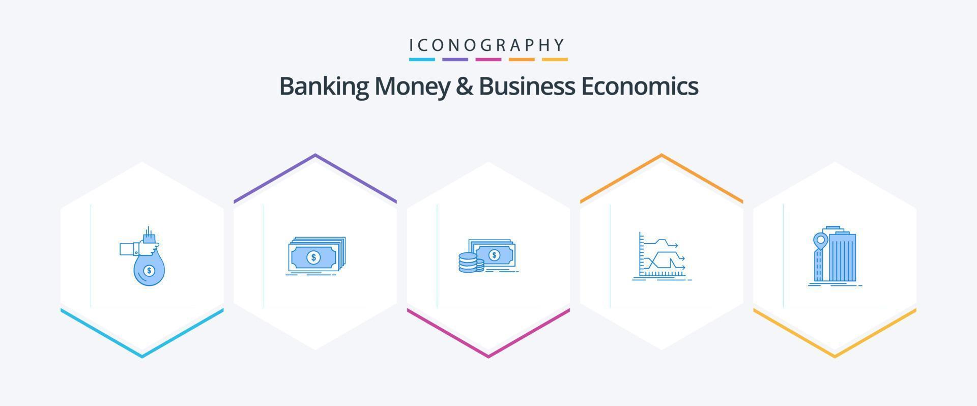 argent bancaire et économie d'entreprise 25 pack d'icônes bleues, y compris graphique. flèches. finance. de l'argent. investissement vecteur