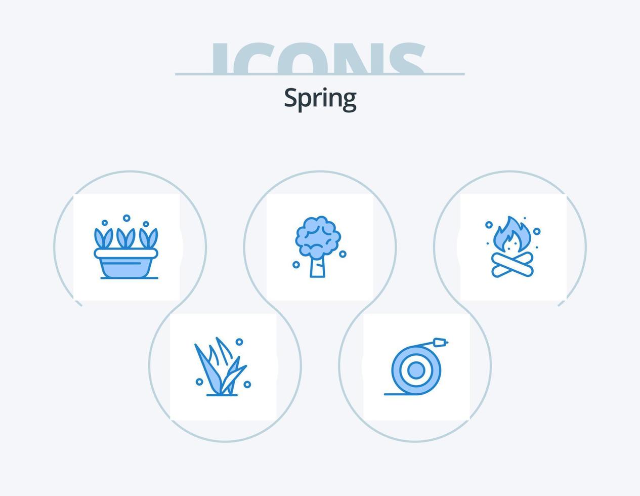 pack d'icônes bleu printemps 5 conception d'icônes. camp. la nature. croissance. pommier. arbre vecteur