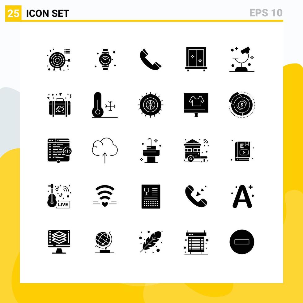 interface mobile glyphe solide ensemble de 25 pictogrammes de biologie miroir wifi armoire téléphone éléments de conception vectoriels modifiables vecteur