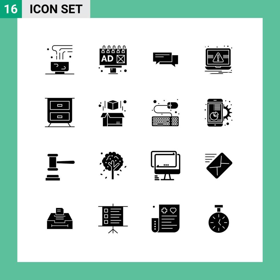 pack de 16 signes et symboles de glyphes solides modernes pour les supports d'impression Web tels que l'essentiel de la notification chat discours conversation éléments de conception vectoriels modifiables vecteur