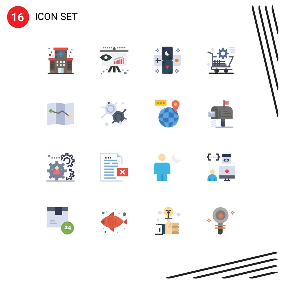 symboles d'icônes universelles groupe de 16 couleurs plates modernes de carte astrologie en ligne réglage panier pack modifiable d'éléments de conception de vecteur créatif