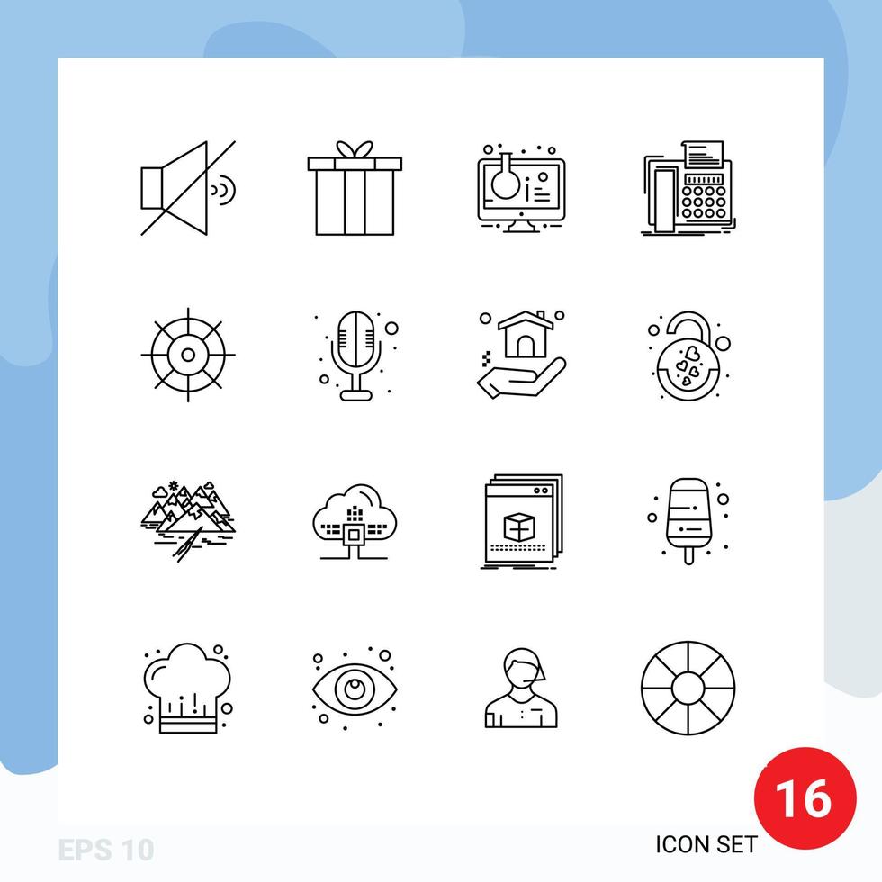 16 ensemble de contours d'interface utilisateur de signes et symboles modernes de contrôle téléfax expérience en ligne téléphone fax éléments de conception vectoriels modifiables vecteur