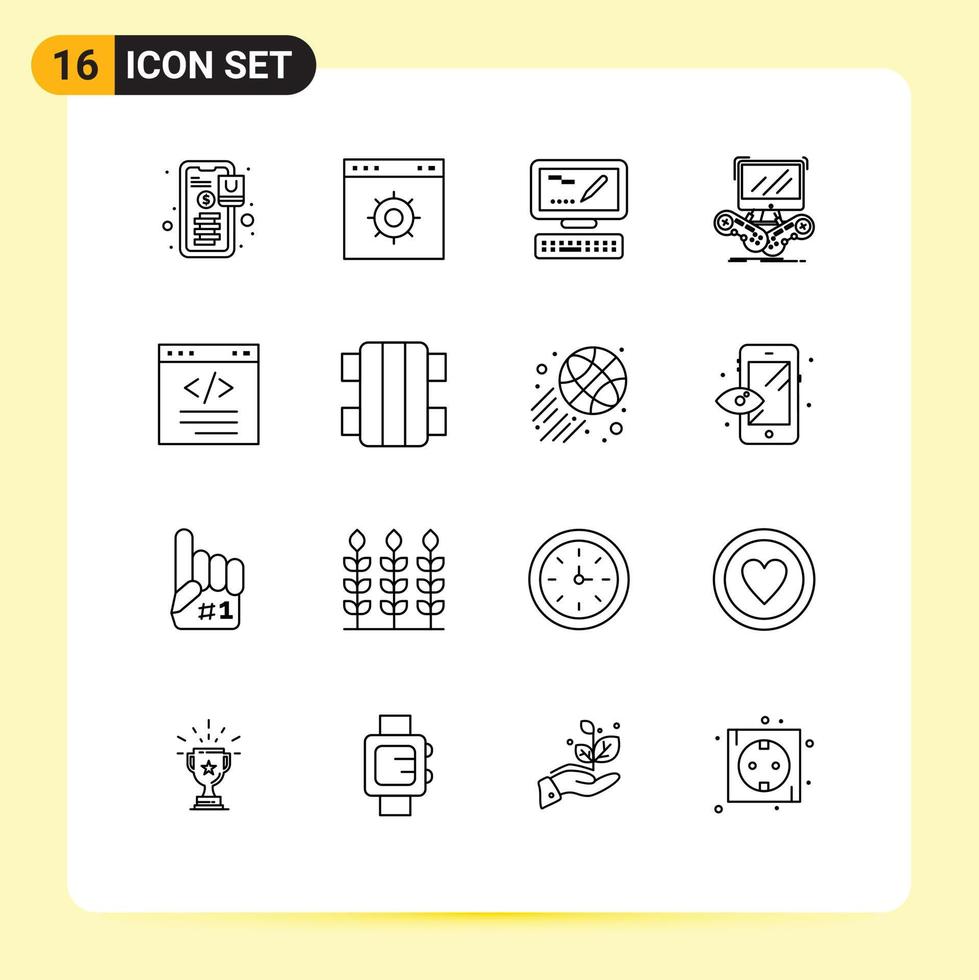 16 icônes créatives signes et symboles modernes de code en ligne jeu multijoueur informatique éléments de conception vectoriels modifiables vecteur