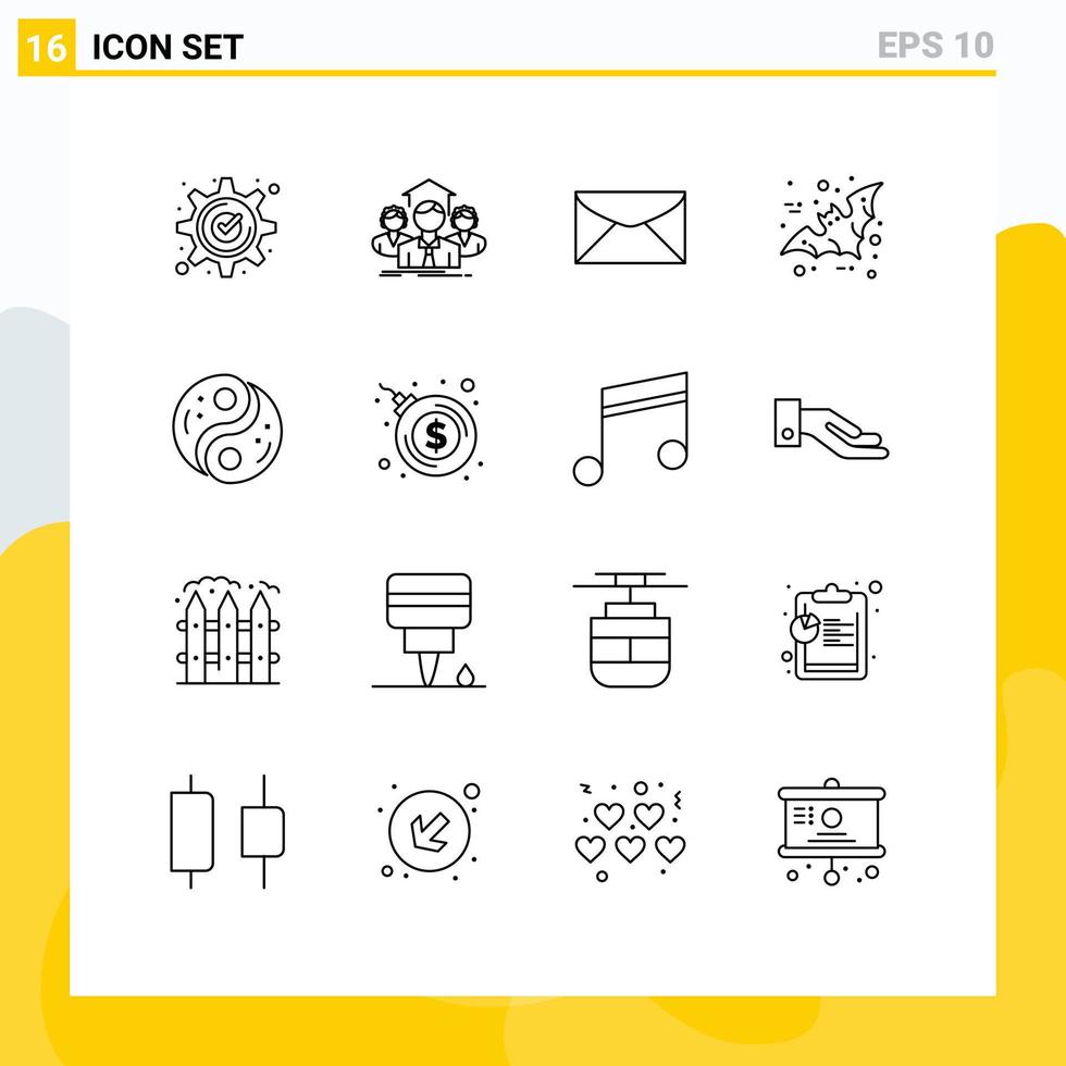16 ensemble de contours d'interface utilisateur de signes et symboles modernes d'éléments de conception vectoriels modifiables d'éducation de chauve-souris de groupe d'oiseaux effrayants vecteur