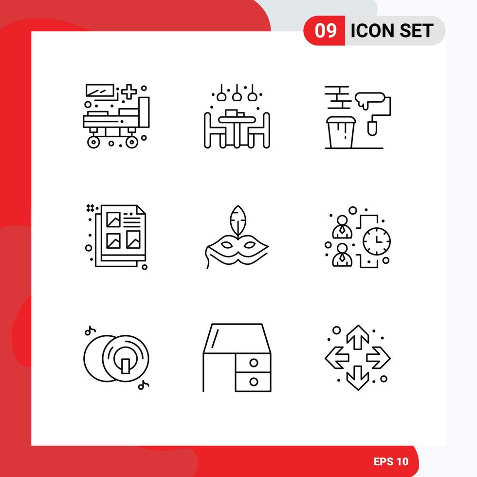 ensemble de 9 symboles d'icônes d'interface utilisateur modernes signes pour masque outils de conception de brosse de document éléments de conception vectoriels modifiables vecteur