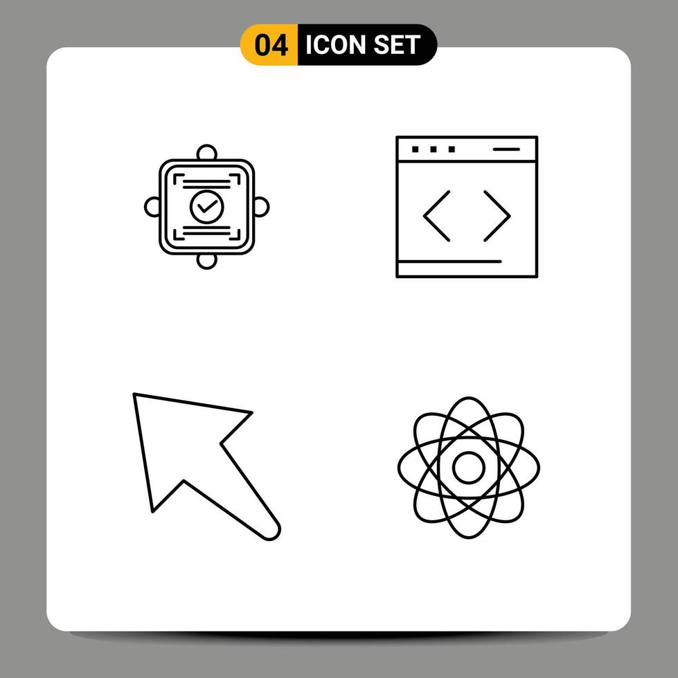 4 pack de lignes d'interface utilisateur de signes et symboles modernes d'éléments de conception vectoriels modifiables d'atome de système d'accord gauche ok vecteur