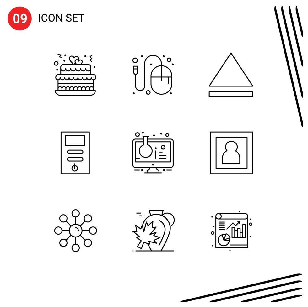 pack d'interface utilisateur de 9 contours de base d'échantillons de tube d'expérience en ligne flacon de souris pc éléments de conception vectoriels modifiables vecteur