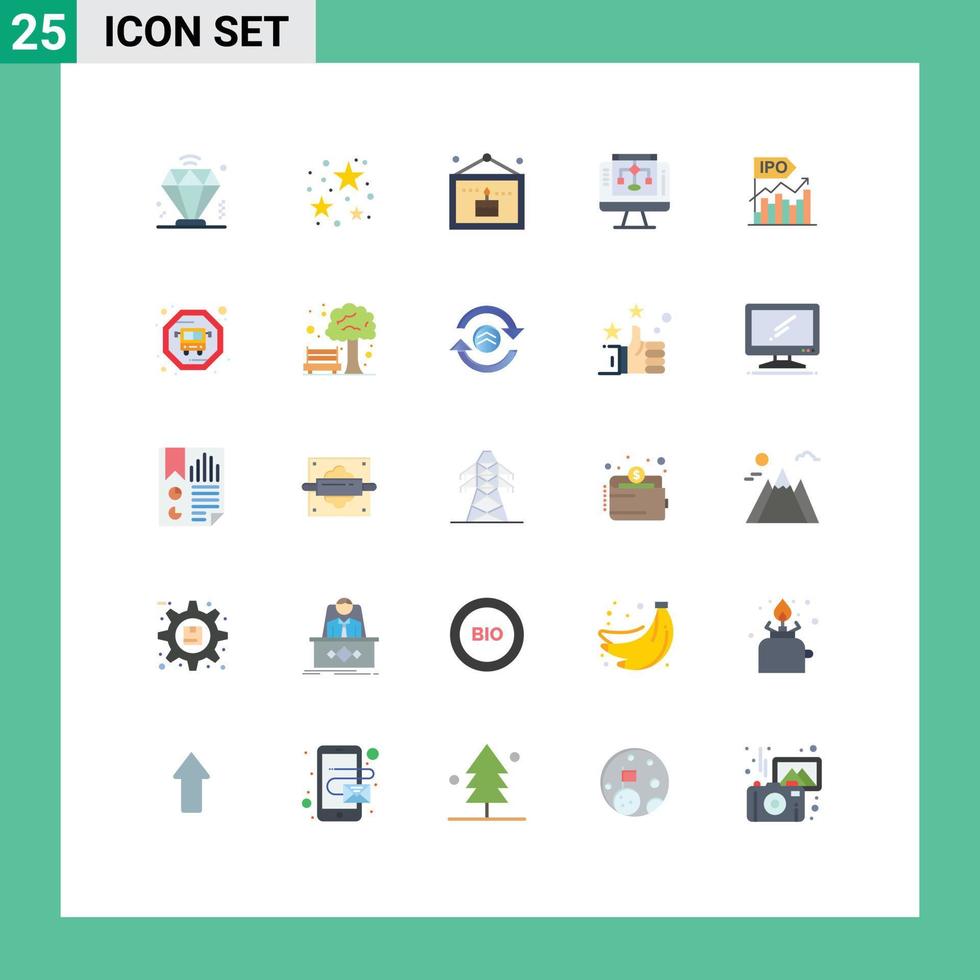 25 pack de couleurs plates de l'interface utilisateur de signes et symboles modernes de la célébration initiale de l'ipo partager des éléments de conception vectoriels modifiables vecteur