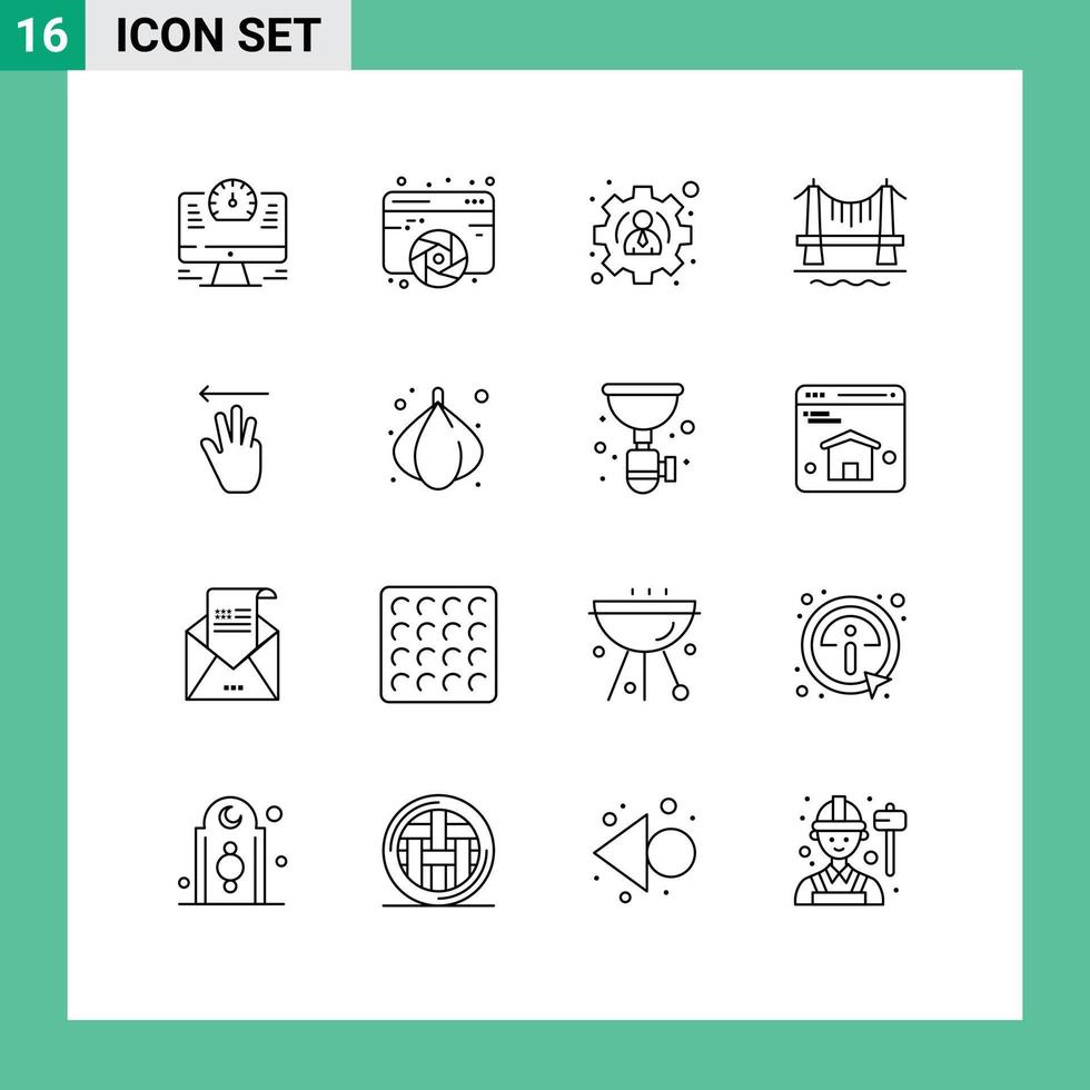 ensemble de 16 symboles d'icônes d'interface utilisateur modernes signes pour le curseur de la main paysage urbain web ville pont éléments de conception vectoriels modifiables vecteur