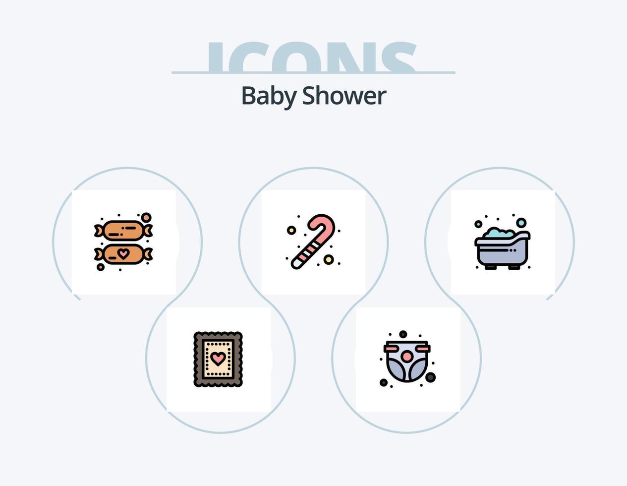 pack d'icônes remplies de ligne de douche de bébé 5 conception d'icônes. ballon. poussette. de bébé. pousser. de bébé vecteur