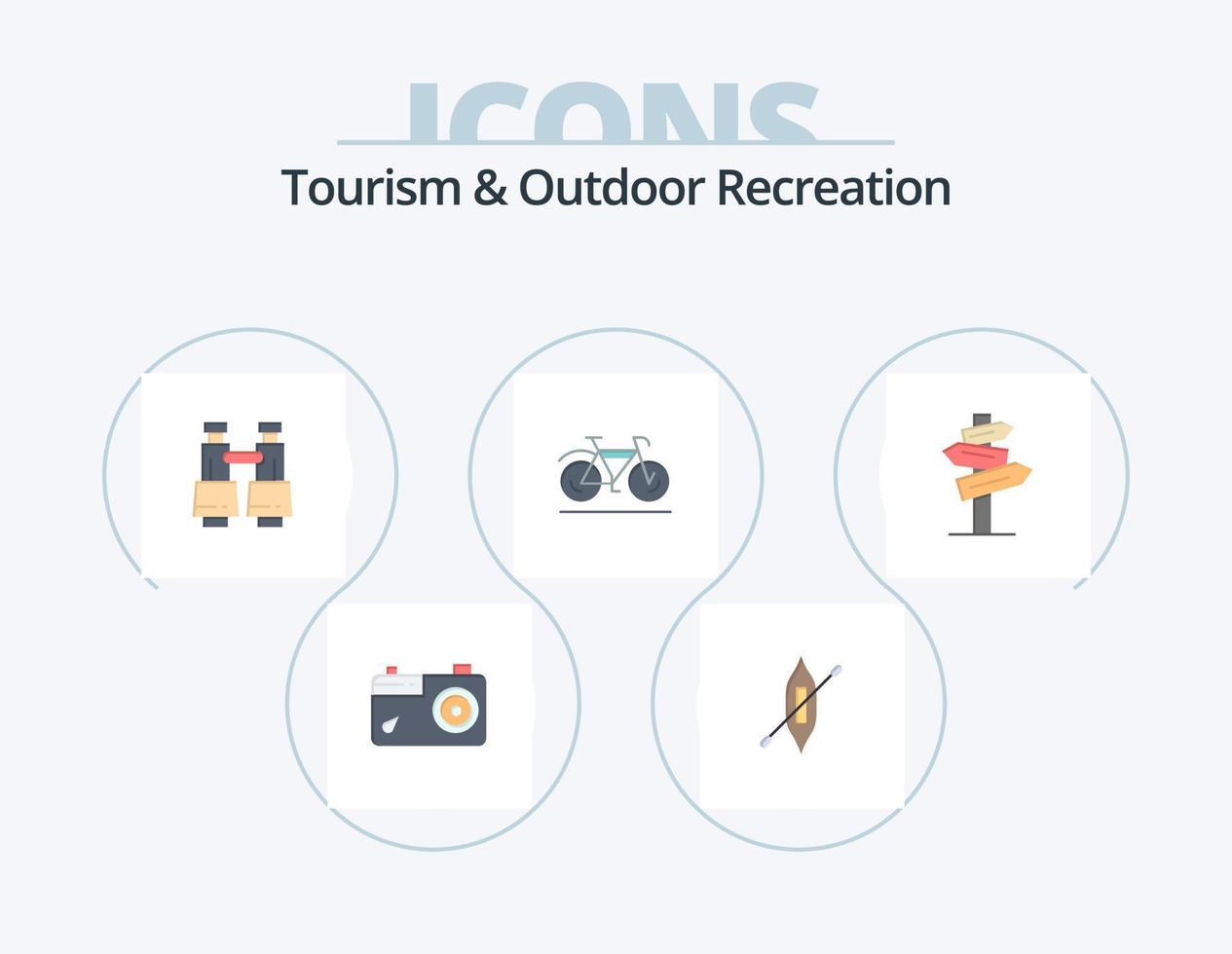tourisme et loisirs de plein air pack d'icônes plat 5 conception d'icônes. Hôtel. sport. jumelles. marche. vélo vecteur