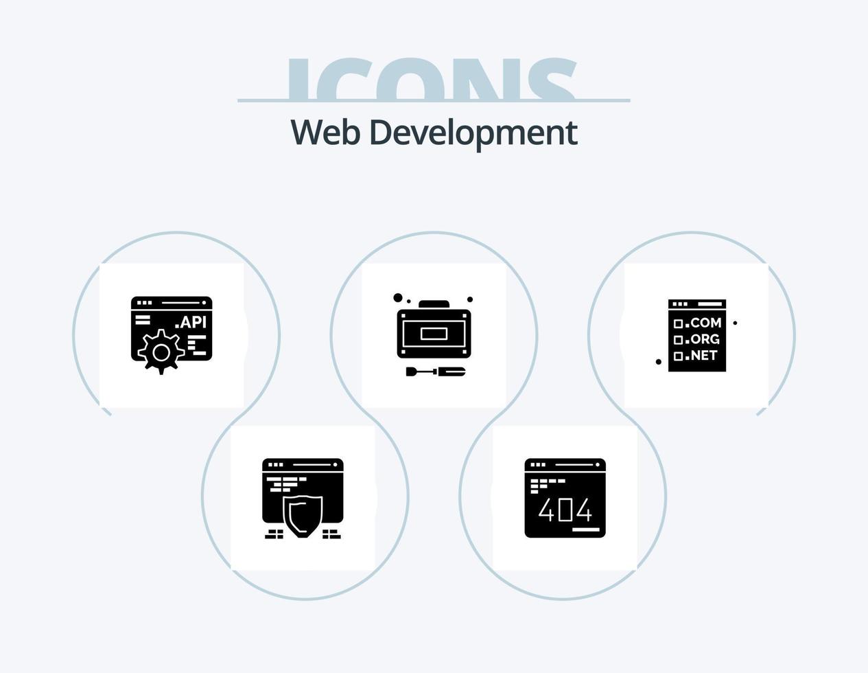 pack d'icônes de glyphe de développement web 5 conception d'icônes. code. un service. site Internet. réparations. développement vecteur