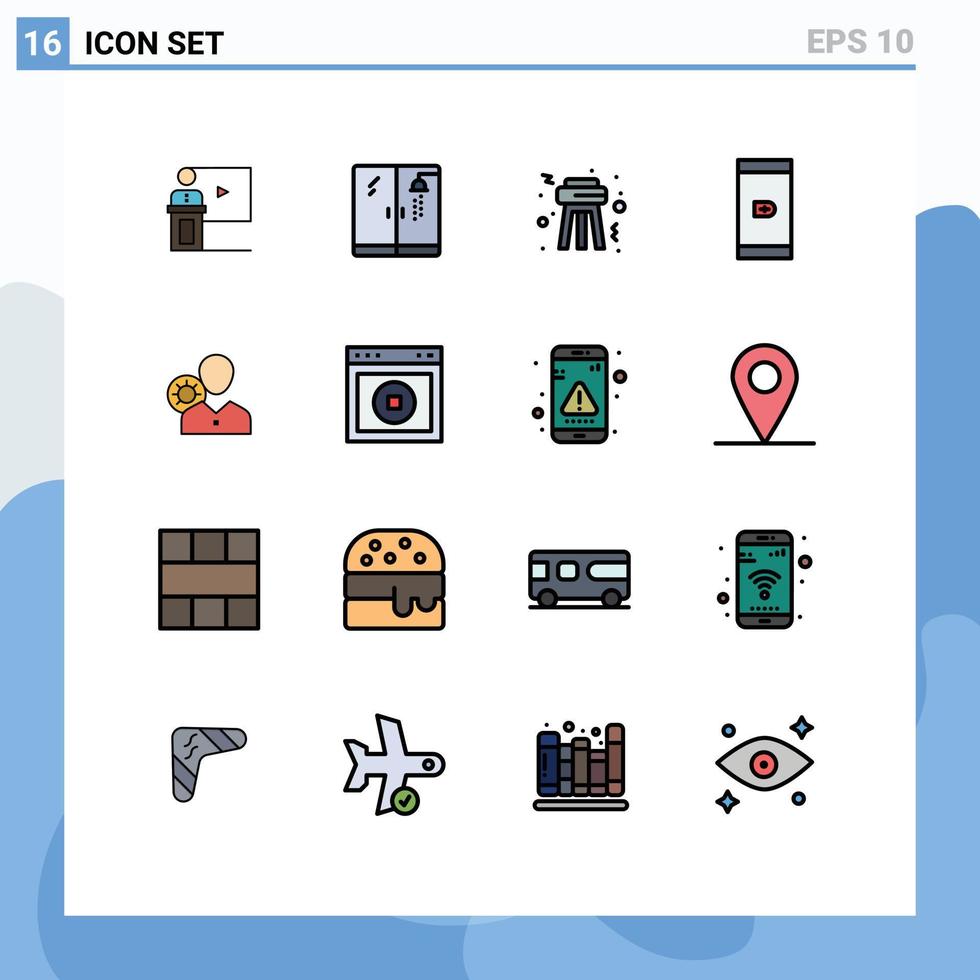 ensemble moderne de 16 lignes remplies de couleurs plates pictogramme d'efficacité smartphone plomberie partie paiement éléments de conception vectoriels créatifs modifiables vecteur