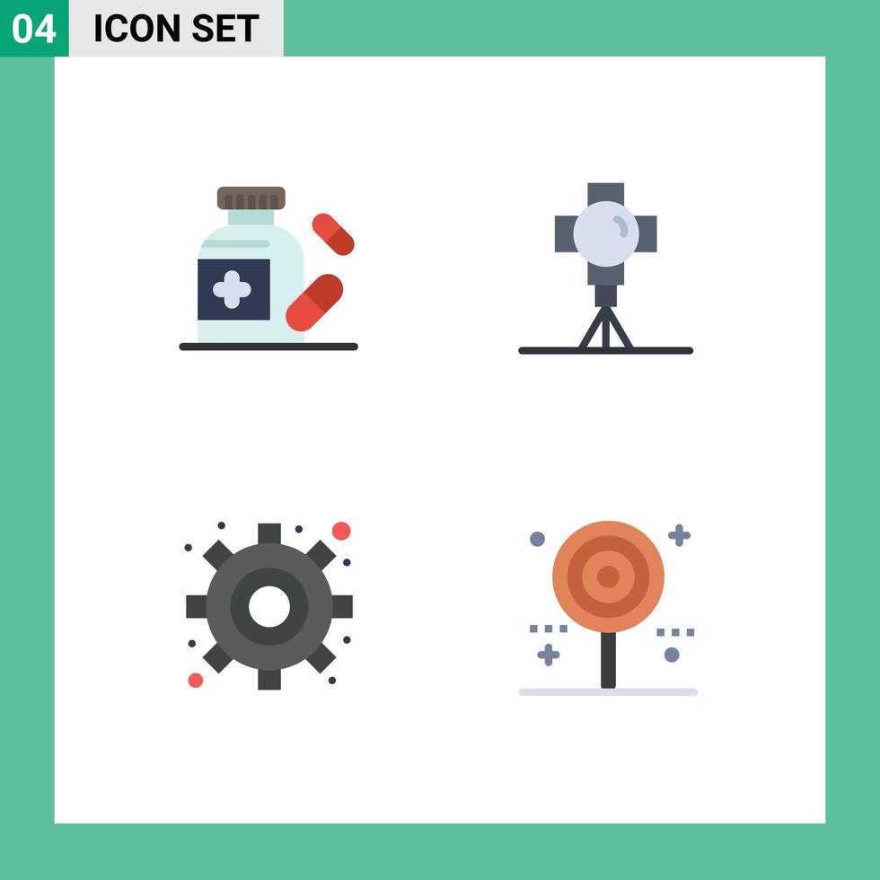 groupe de 4 icônes plates modernes définies pour les éléments de conception vectoriels modifiables de bonbons de film de cinéma de matériel médical vecteur