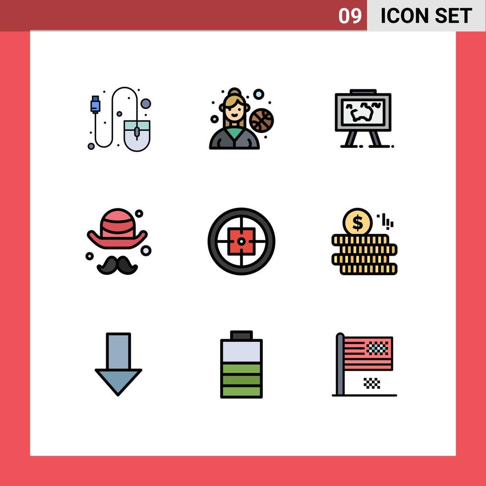 groupe de 9 signes et symboles de couleurs plates remplies pour badge pères carte jour avatar éléments de conception vectoriels modifiables vecteur