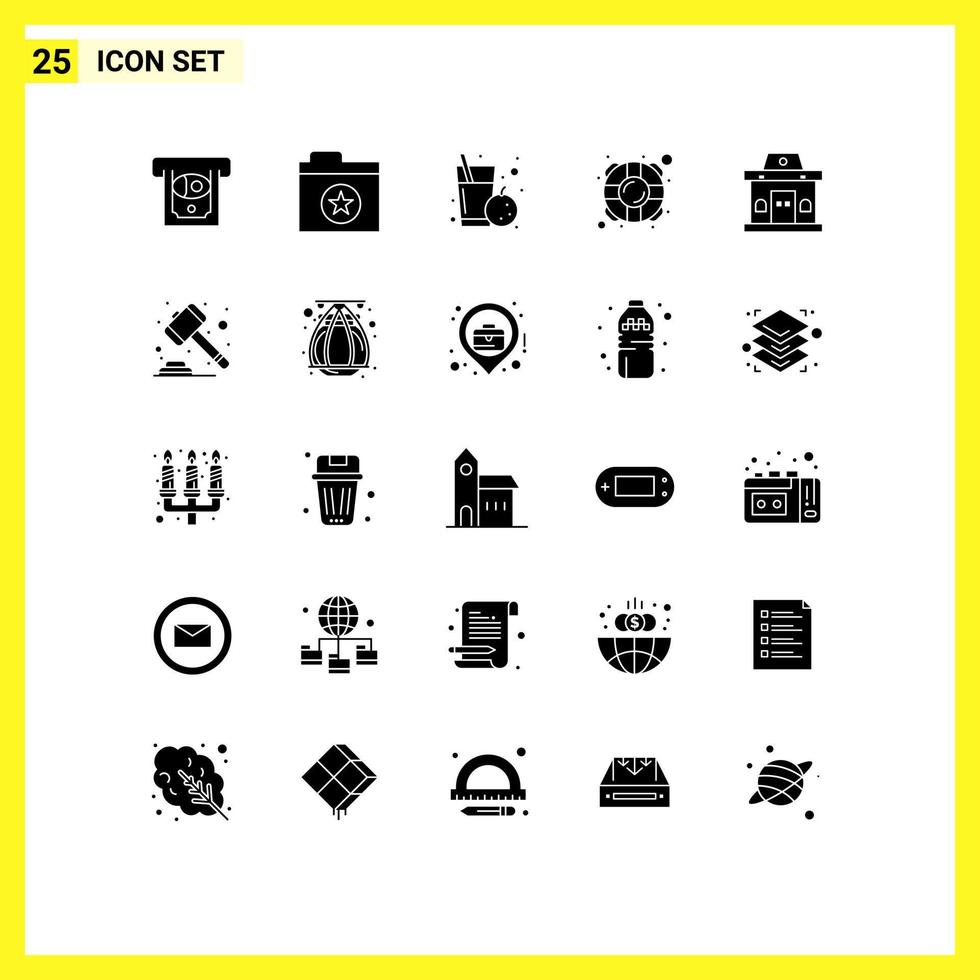 pack de 25 signes et symboles de glyphes solides modernes pour les supports d'impression Web tels que les éléments de conception vectoriels modifiables de l'économiseur de bâtiment orange de bureau urbain vecteur