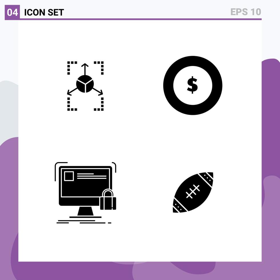 4 concept de glyphe solide pour les sites Web mobiles et les applications prototype de graphique de verrouillage finance éléments de conception vectoriels modifiables sécurisés vecteur