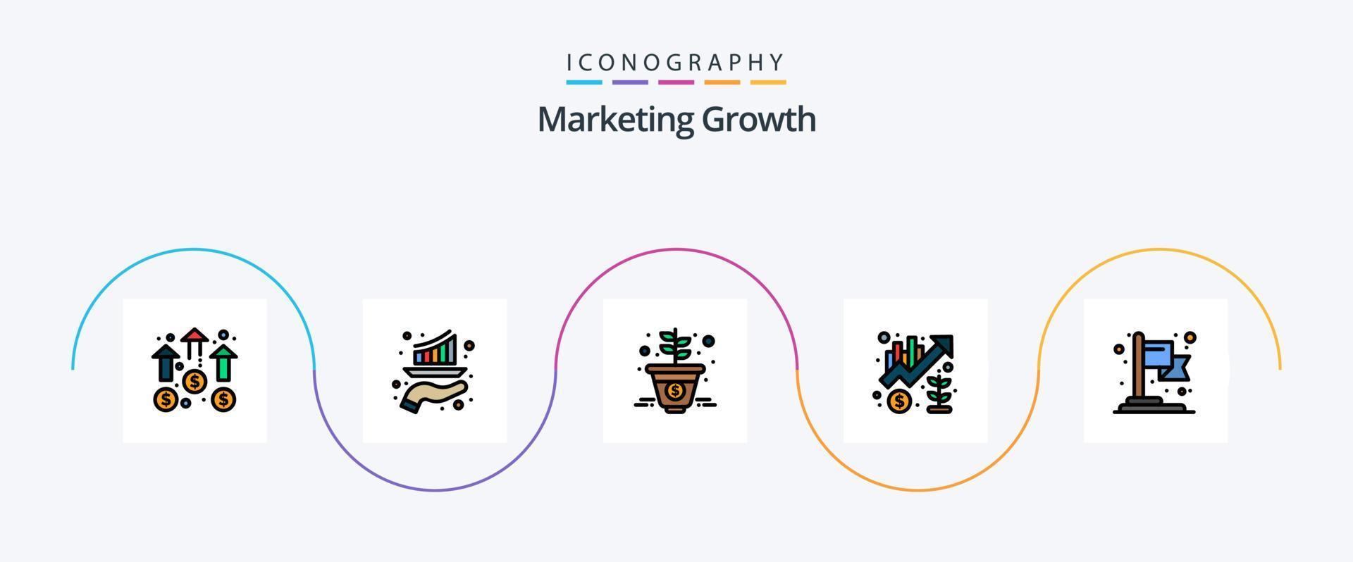 ligne de croissance marketing remplie de 5 icônes plates, y compris le marketing. croissance. commercialisation. graphique. icône de commercialisation vecteur