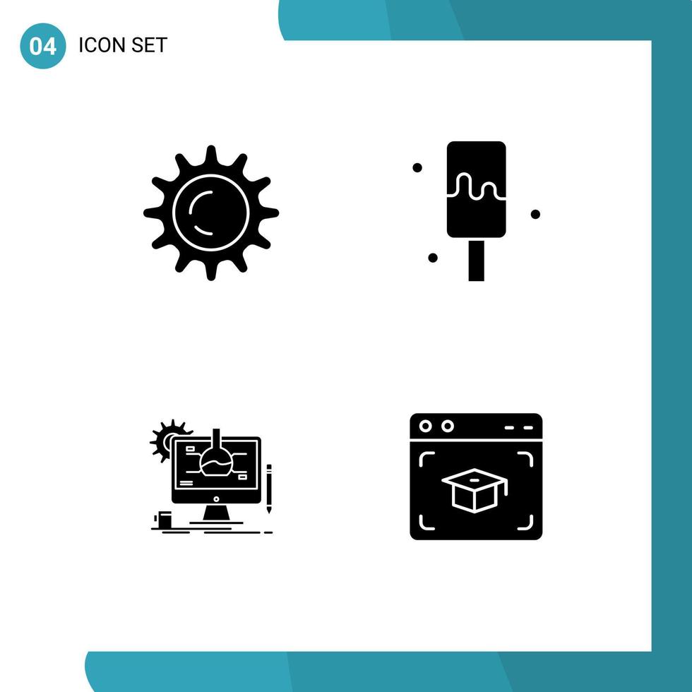 pack de 4 glyphes solides créatifs d'éléments de conception vectoriels modifiables de capuchon chimique crème de technologie solaire vecteur