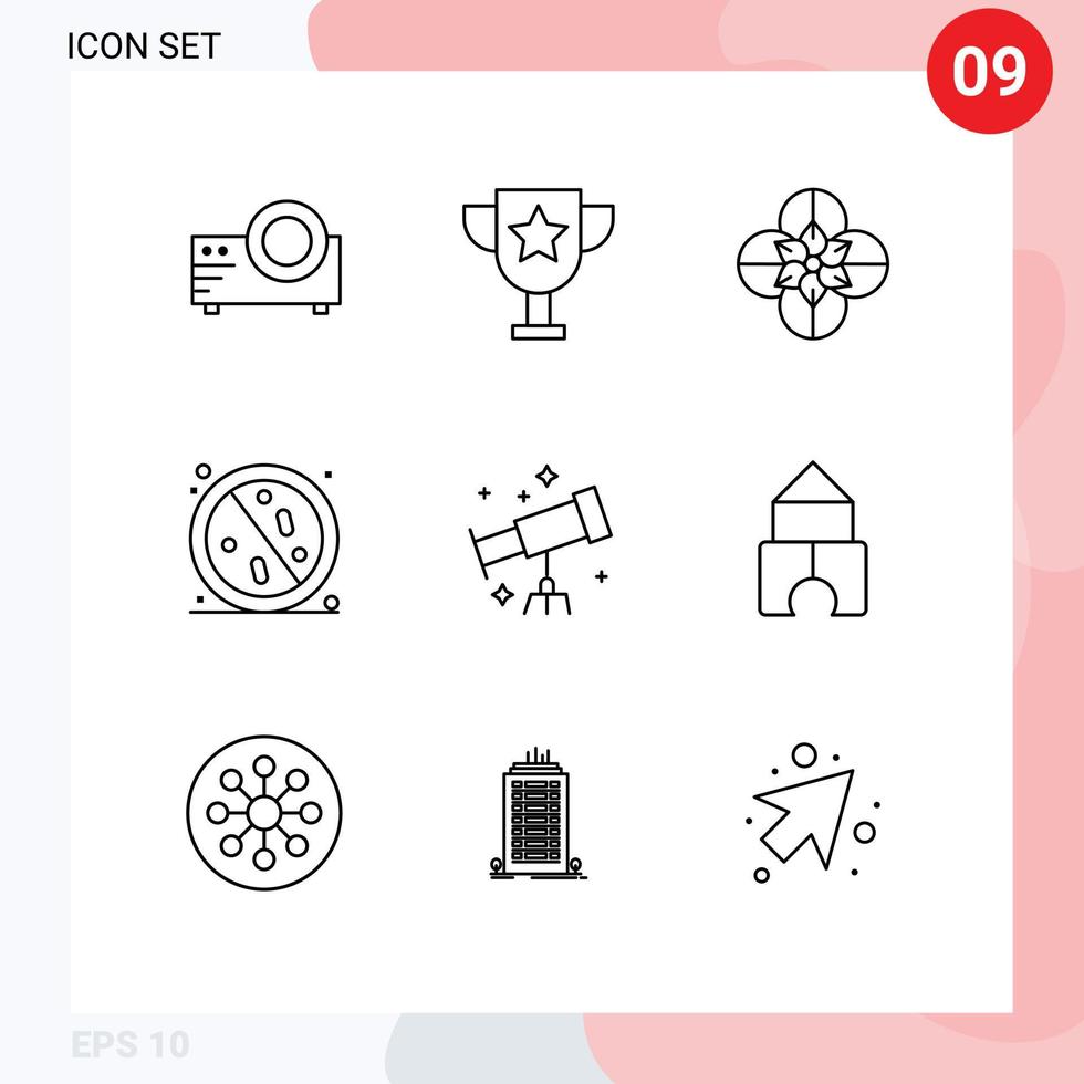 pack de lignes vectorielles modifiables de 9 contours simples d'éléments de conception vectoriels modifiables du virus de la santé de la fleur d'anémone en bonne santé de l'astronaute vecteur