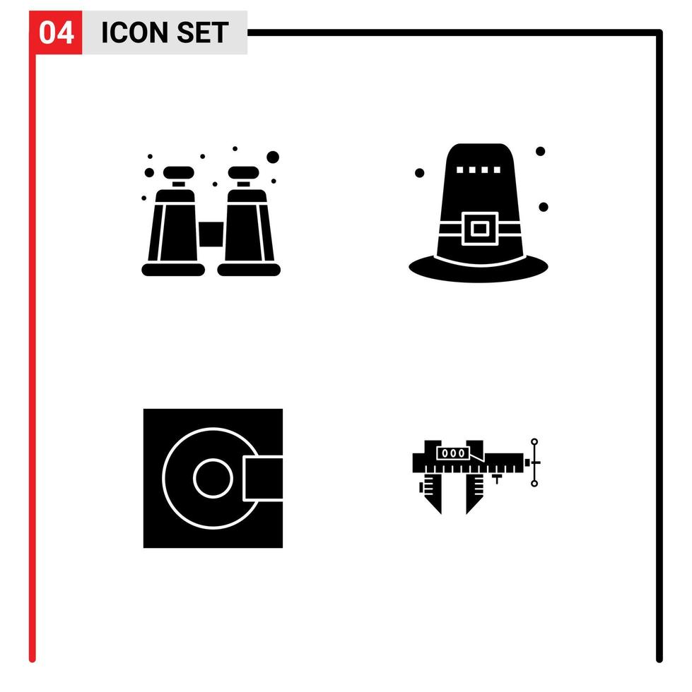 symboles d'icônes universelles groupe de 4 glyphes solides modernes d'éléments de conception vectoriels modifiables de technologie de jardin minidisc jumelles vecteur