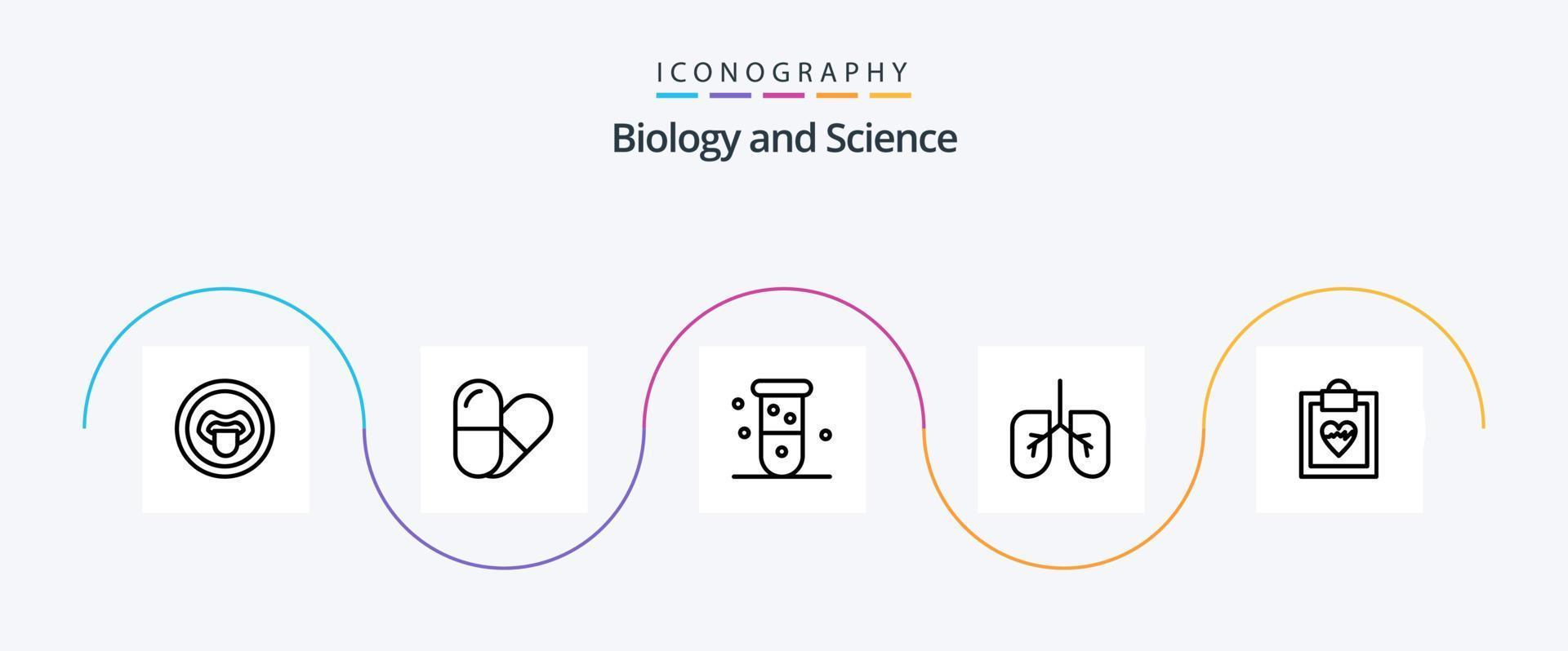 pack d'icônes de ligne de biologie 5 comprenant. résultats. du sang. médical. poumons vecteur