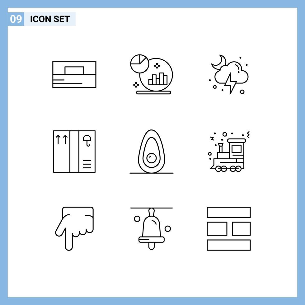 symboles d'icônes universels groupe de 9 contours modernes d'éléments de conception vectoriels modifiables de boîte d'avocat de nuage de nourriture de noël vecteur