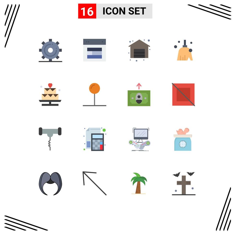 16 interface utilisateur pack de couleurs plates de signes et symboles modernes de nettoyage de gâteau web propre vente pack modifiable d'éléments de conception de vecteur créatif