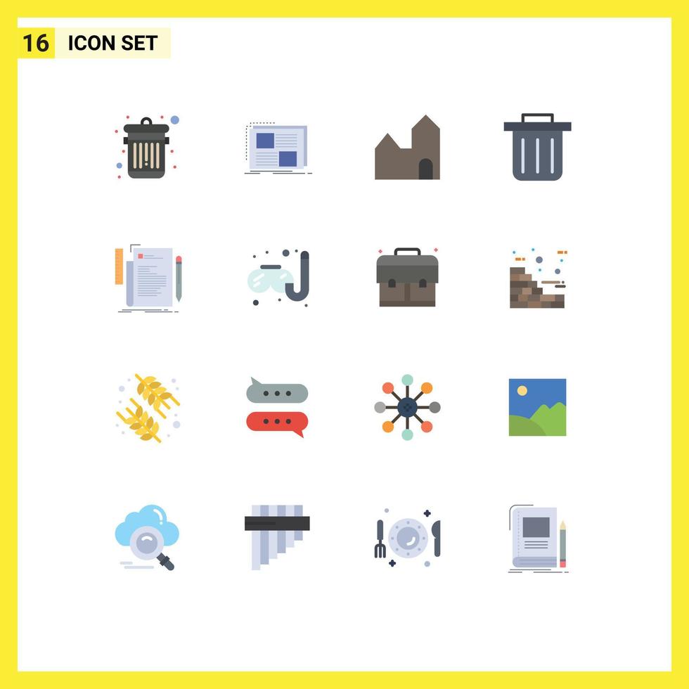 pack de 16 signes et symboles de couleurs plates modernes pour les supports d'impression Web tels que le fichier de script usine codage bac de recyclage modifiable pack d'éléments de conception de vecteur créatif