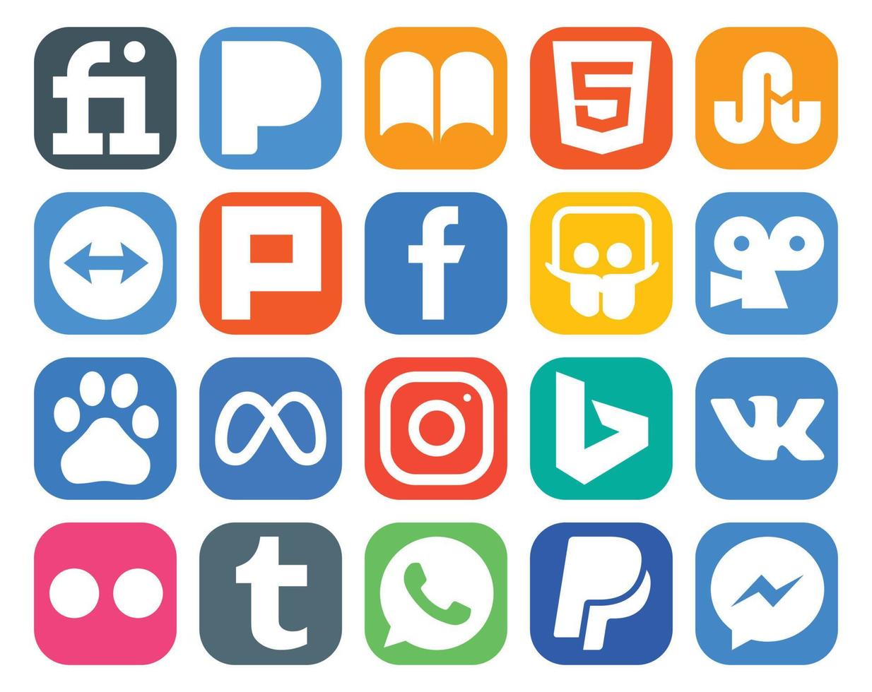 pack de 20 icônes de médias sociaux, y compris tumblr vk slideshare bing facebook vecteur