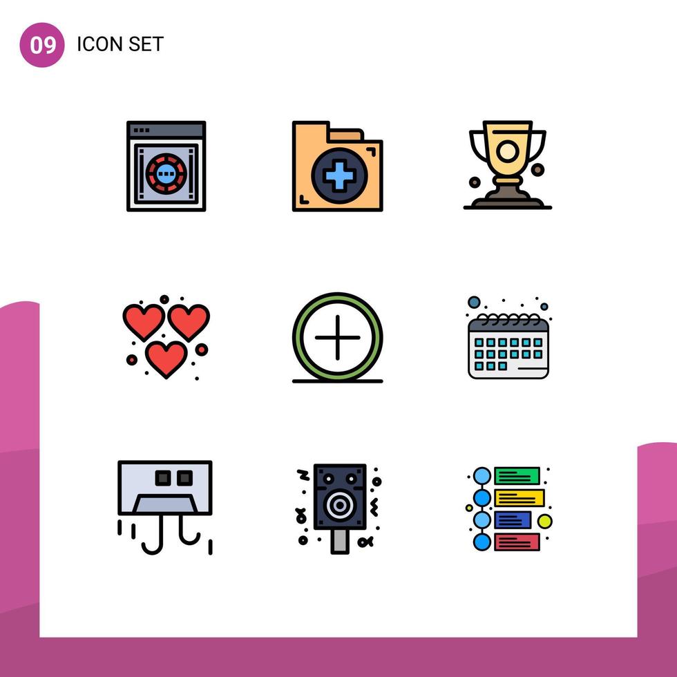 ensemble de 9 symboles d'icônes d'interface utilisateur modernes signes pour jouer amusant premier prix du cœur éléments de conception vectoriels modifiables vecteur