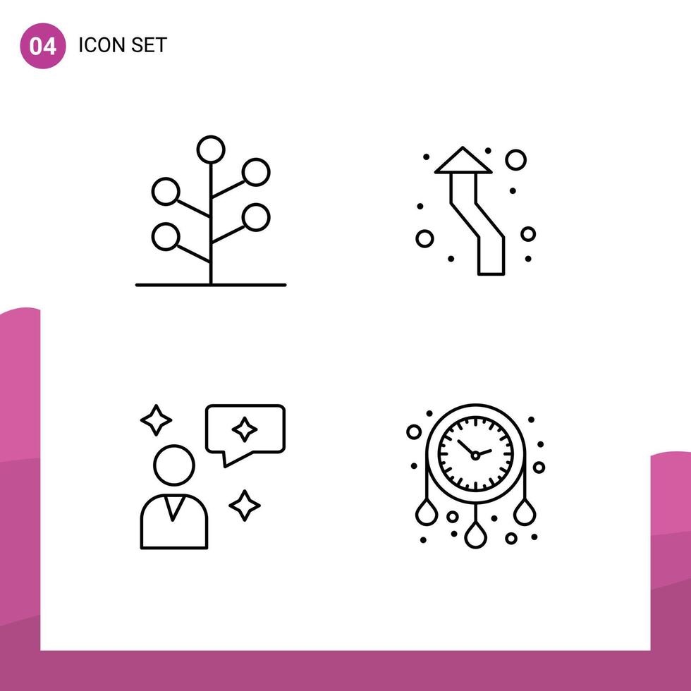 ensemble moderne de 4 pictogrammes de couleurs plates remplies d'homme de la forêt arbre de chat interface éléments de conception vectoriels modifiables vecteur