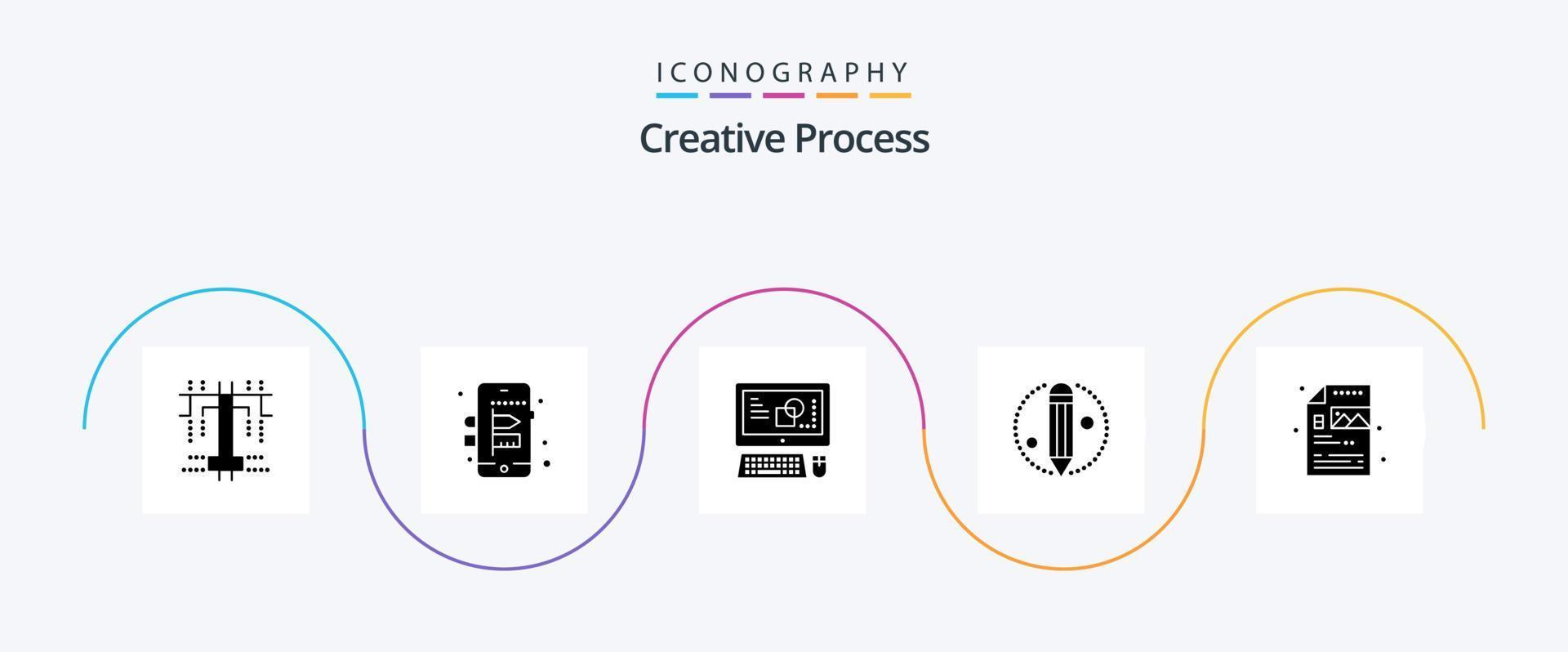 pack d'icônes de glyphe de processus créatif 5 comprenant. dossier. Créatif. processus. crayon vecteur