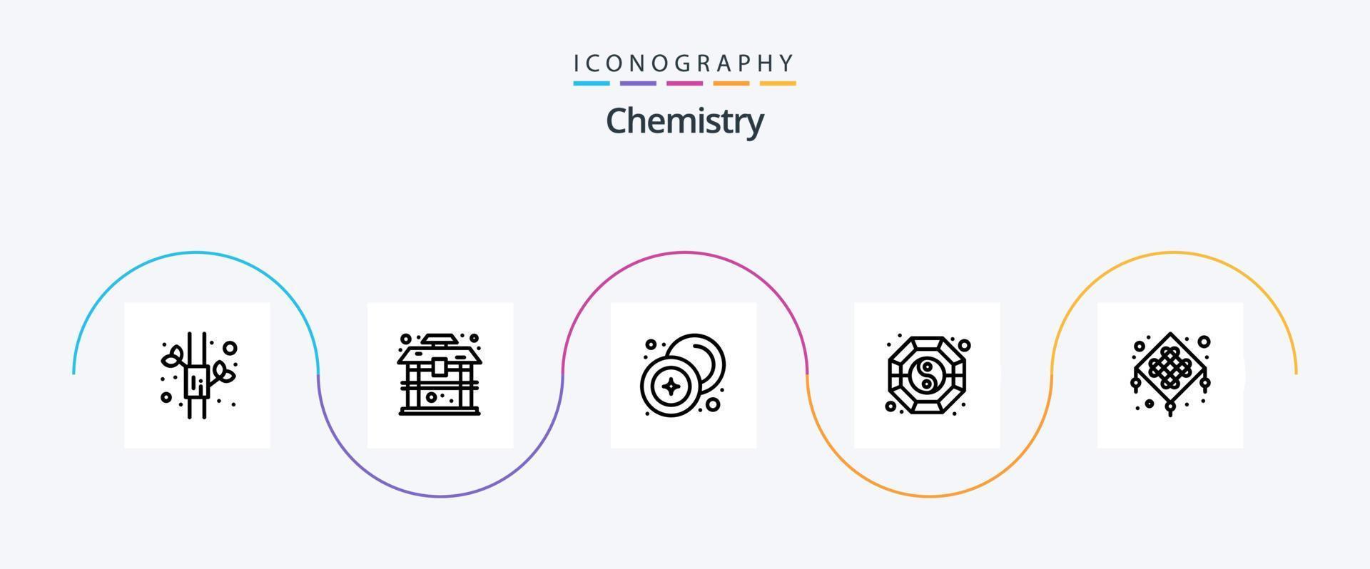Pack d'icônes de la ligne de chimie 5, y compris la lanterne. ying. chinois. yang. croc vecteur