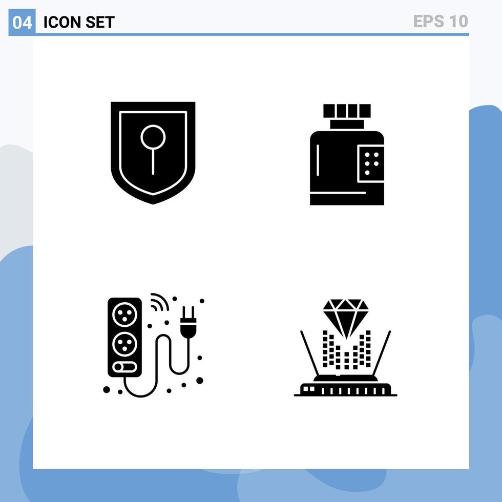 4 glyphes solides universels définis pour les applications web et mobiles emplacement maladie électrique santé énergie éléments de conception vectoriels modifiables vecteur