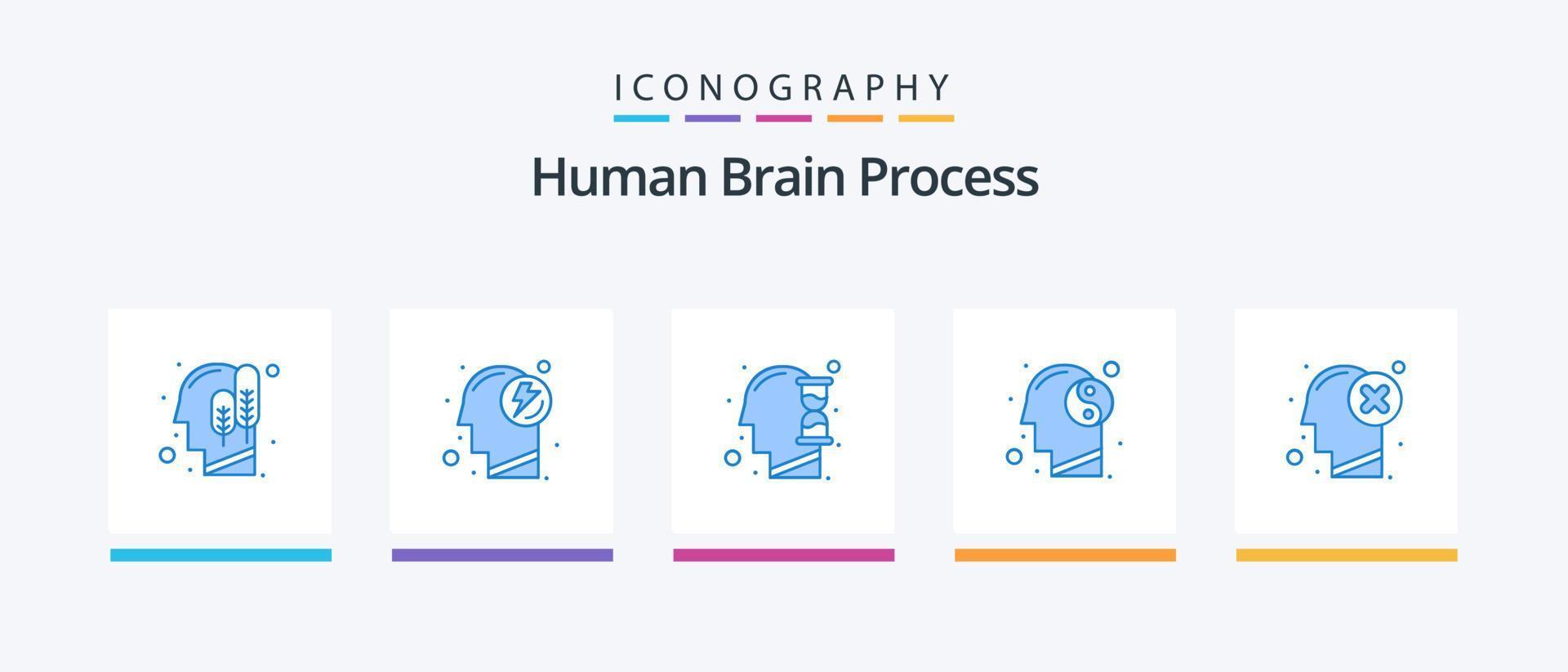 pack d'icônes bleues de processus de cerveau humain 5, y compris l'échec. pensée. Humain. Détendez-vous. solde. conception d'icônes créatives vecteur