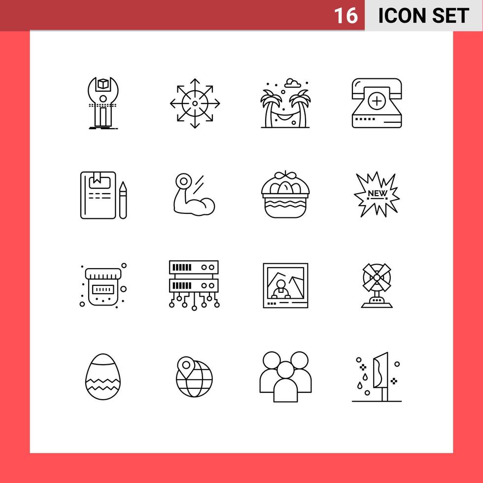 symboles d'icônes universelles groupe de 16 contours modernes d'éléments de conception vectoriels modifiables de jardin de maladie de remise en forme de santé vecteur